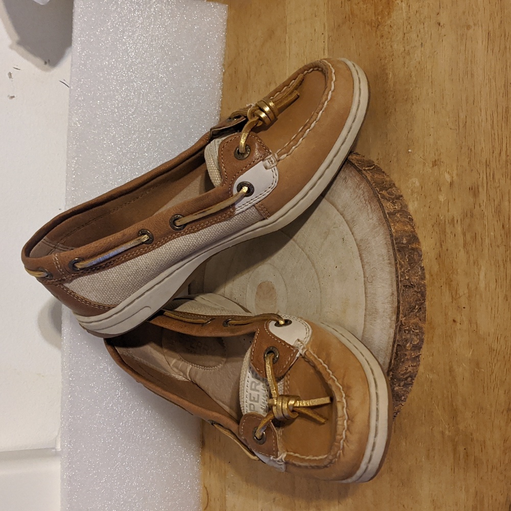 Sperry Dune Fish Leather Boat Shoes Metallic Laces Womens Size 6